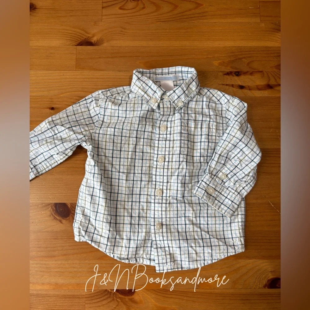 Janie & Jack Infant Button Down Shirt & Lined Grasshopper Overalls Set Size 3-6M